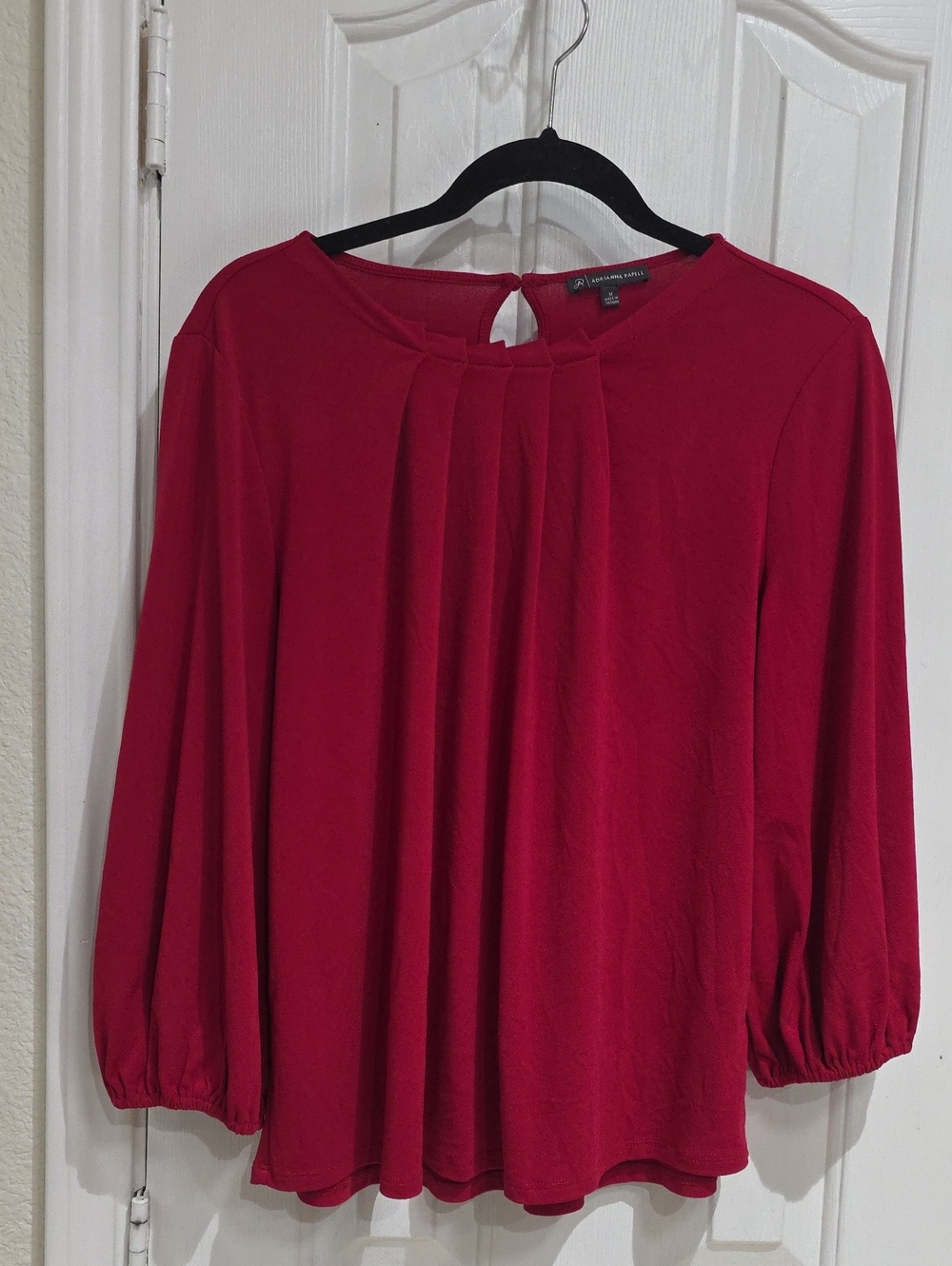 Adrianba Papel Women's Deep Red Pleated Keyhole Blouse Size M